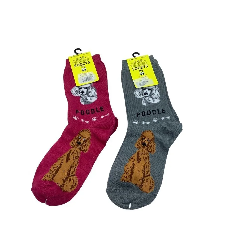 Poodle Dog Crew Socks Size 9-11 2 Pairs Pink Gray NWT‎ NEW
